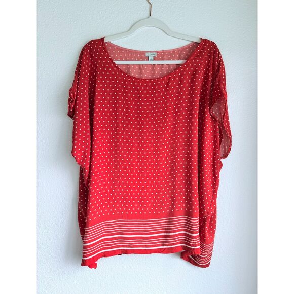Anthropologie Odille Polka Dot Stripe Flowy Waist Cinching Top in Red Size Small - Picture 4 of 10